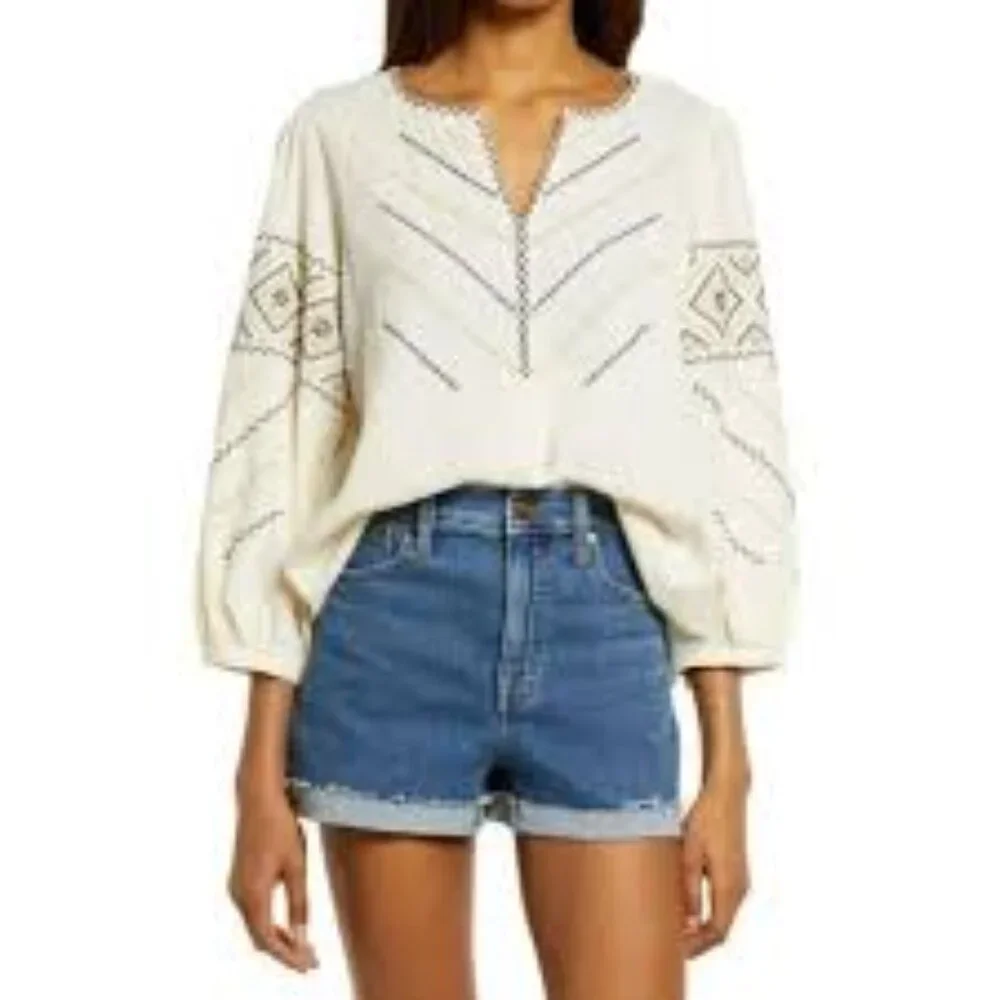 Madewell | Embroidered Peasant Top - Picture 2 of 7